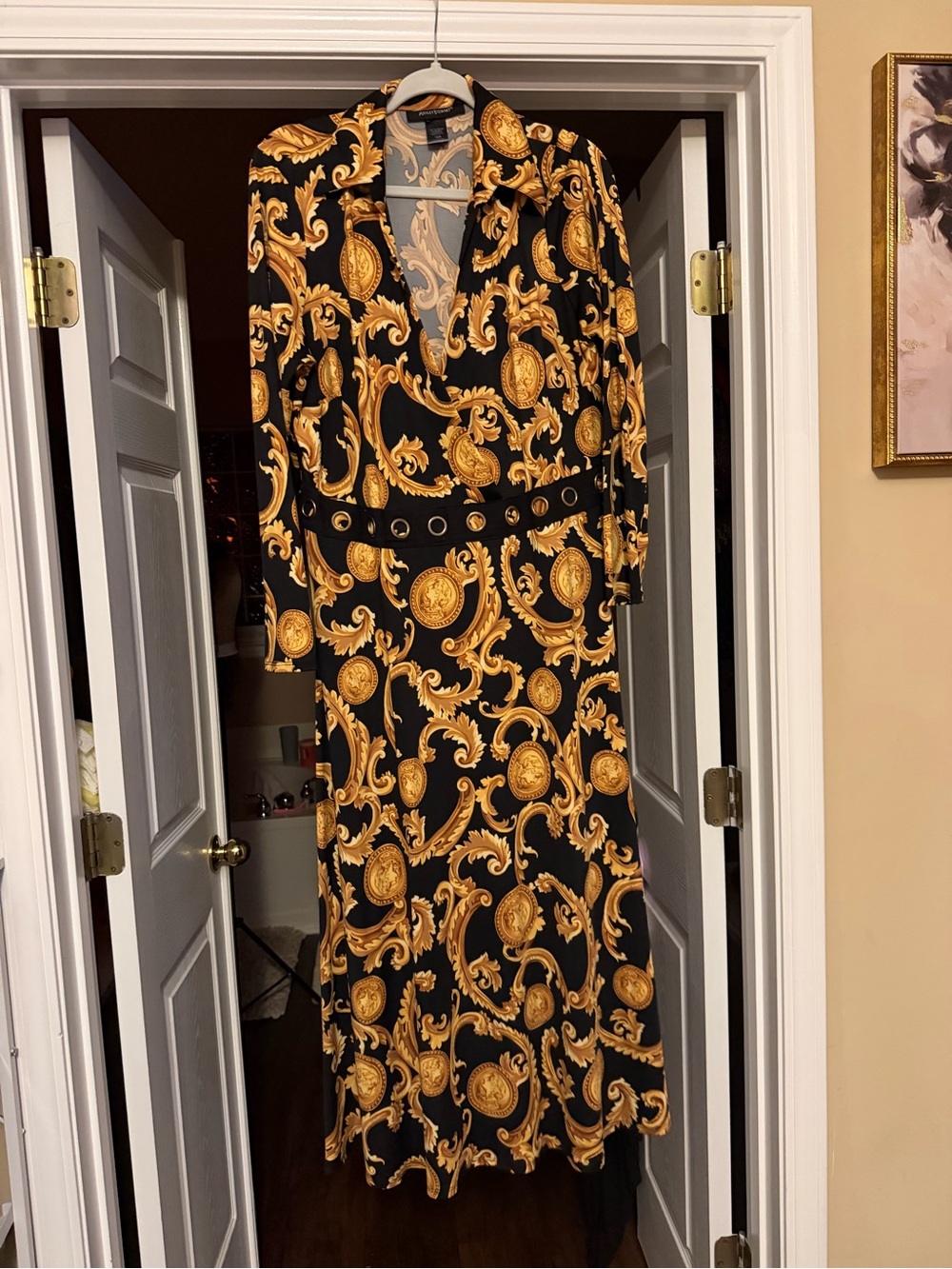 Elegant Ashley Stewart Black and Gold Baroque  Dress👑 - Picture 3 of 7